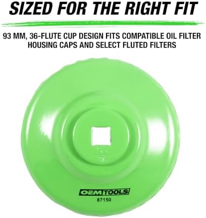 OEMTOOLS 93 mm 36 Flute Oil Filter Wrench Non-Slip Grip & 3/8" Drive - Image 2