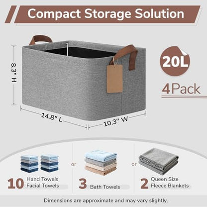 CHICVITA 4 Pack Fabric Storage Bins for Shelves, Metal Frame, 20L Gray - Image 3