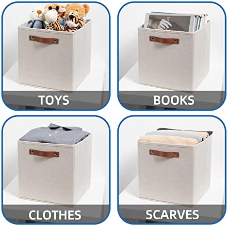 Temary Cube Storage Bins 12 Inch Storage Cubes 4PCs Fabric Organizer Bins Boxes with Handles, Sturdy Collapsible Closet Storage Organizer for Shelf, Bedroom, Cabinet (Beige, 12 x 12 x 12) - Image 4