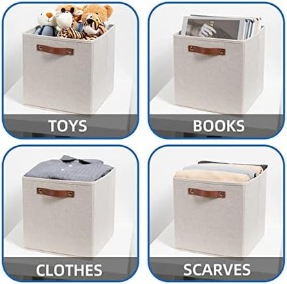 Temary Cube Storage Bins 12 Inch Storage Cubes 4PCs Fabric Organizer Bins Boxes with Handles, Sturdy Collapsible Closet Storage Organizer for Shelf, Bedroom, Cabinet (Beige, 12 x 12 x 12) - Image 4