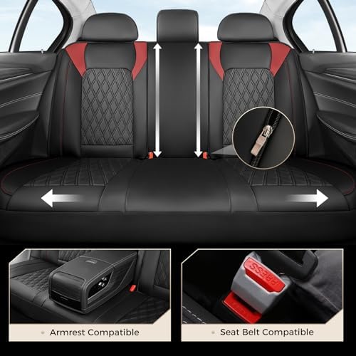 Coverado Car Seat Covers Full Set, Leather Seat Covers, Automotive Seat Covers for Cars, Car Seat Covers Front Seats Back, Car Seat Protector Car Seat Cushion Universal Fit Most Cars Trucks, Black&Red - Image 5