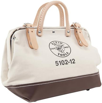 Klein Tools 5102-12 Heavy Duty Natural Canvas Tool Bag, Tool Tote, Multi-Purpose Bag with Wide Hinged Opening and Leather Handles, 12-Inch by Unknown