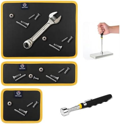 Magnetic Tool Mat Set, 4 Pack Tool Mat Set with Telescoping Pickup Tool | 40LB Strong Magnetic Mat for Tools | Screws & Parts Garage Workshop Organizer for Mechanics & DIY(Yellow) by OBVADETechnology