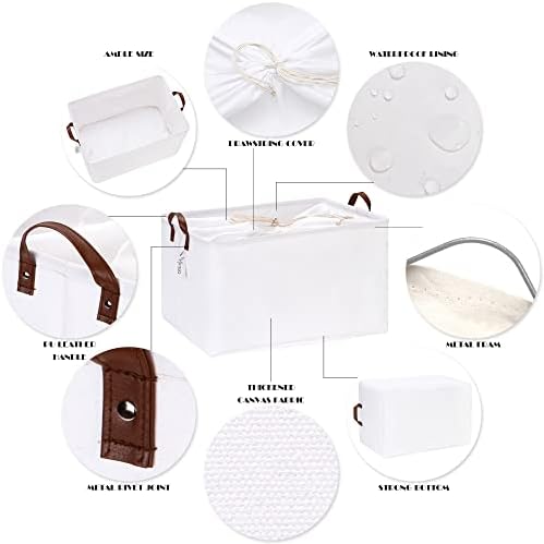 Hinwo 2-Pack Extra Large Canvas Fabric Storage Baskets with Handles, 70L Oversized Storage Bins, Collapsible Storage Box, Clothes, Toys, Blankets Organizers, 22 x 15 x 13 inches, (White) - Image 5