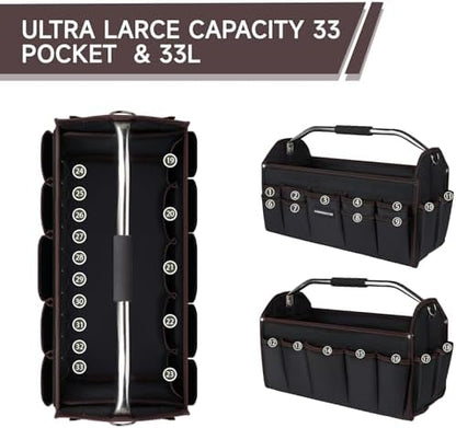 22 In Tool Carrier, Open Top Tool Tote 30 Pockets, Waterproof Tool Bag For Men, Foldable Wide Mouth Electricians Tool Bag, With Stainless Steel Handle and Removable Shoulder Strap - Image 4