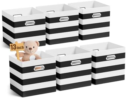 CroBlissful 13 Inch 6 Pcs Fabric Storage Cubes with Handle, Black and White by CroBlissful