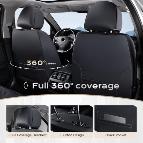 Coverado Car Seat Covers Full Set, Nappa Leather Seat Covers for Cars, Car Seat Protector Car Seat Cushion, Front and Back Seat Protectors Cushions Universal Fit for Most Cars Vehicles(Black&Coffee) - Image 3