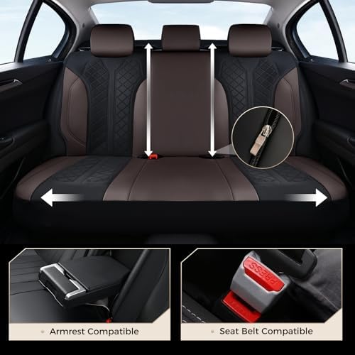 Coverado Seat Covers for Car 5 Seats, Leather Car Seat Covers Fullset, Breathable Mesh Front and Rear Protectors, Coffee Luxury Automotive Covers, Universal Fit for SUV, Truck, Sedan - Image 6