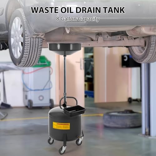 Garvee 8 Gallon Waste Oil Drain Tank, Portable Oil Drain Container, Air Operated Drainer, Fluid Fuel Transfer Drainage, Adjustable Funnel Height with Wheel &15'' Premium Bowl and a Toolbox - Image 2