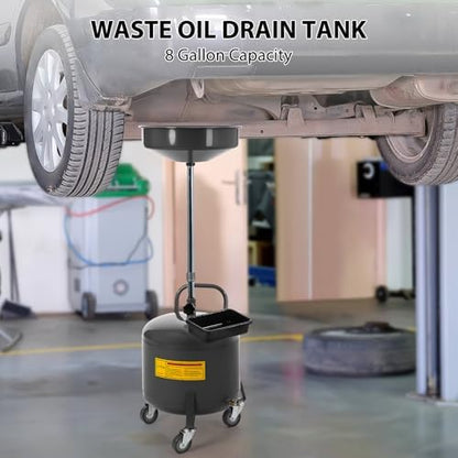 Garvee 8 Gallon Waste Oil Drain Tank, Portable Oil Drain Container, Air Operated Drainer, Fluid Fuel Transfer Drainage, Adjustable Funnel Height with Wheel &15'' Premium Bowl and a Toolbox - Image 2