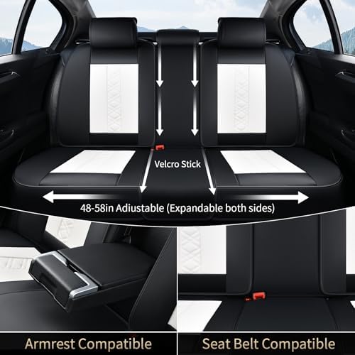 FLORICH Seat Covers, Atomutive Car Seat Covers Full Sets, Waterproof Seat Cover for Cars, Luxury Leather Universal Seat Cover Accessories Fit for Most Cars SUV Truck Sedans(White) - Image 3