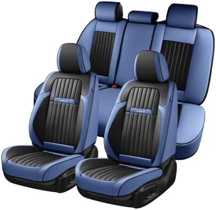 Coverado Car Seat Covers Full Set, Nappa Leather Seat Covers for Cars, Car Seat Cushion Car Seat Protector, Front and Back Seat Protectors Cushions Universal Fit for Most Cars Vehicles(Blue&Black) by COVERADOAUTO