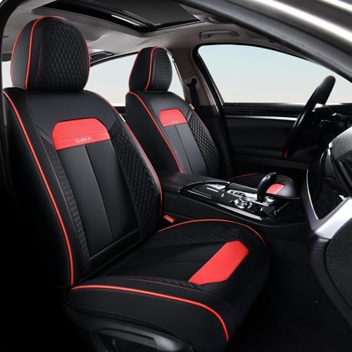 FLORICH Car Seat Cover Full Seats with Waterproof Leather, Car Seat Protectors with Storage Pocket, Airbag Compatible, Universal Seat Cover Fit for SUV, Sedan, Vans, Trucks- Black&Red Line - Image 2