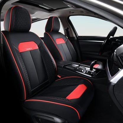 FLORICH Car Seat Cover Full Seats with Waterproof Leather, Car Seat Protectors with Storage Pocket, Airbag Compatible, Universal Seat Cover Fit for SUV, Sedan, Vans, Trucks- Black&Red Line - Image 2
