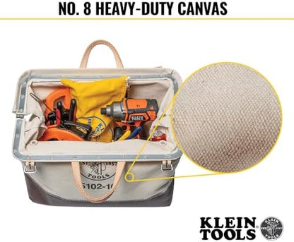 Klein Tools 5102-16 Heavy Duty Natural Canvas Tool Bag, Tool Tote, Multi-Purpose Bag with Wide Hinged Opening and Leather Handles, 16-Inch - Image 4