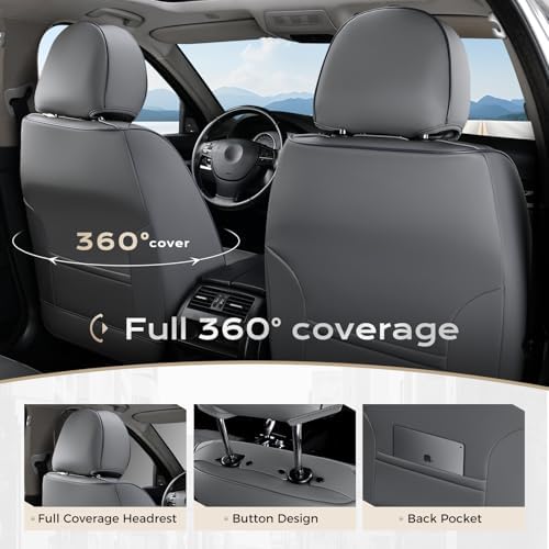 Coverado Car Seat Covers with Lumbar Support, Front Covers for Cars, Universal Automotive Seat Cover, Waterproof, Leather Car Seat Cushion, Interior Seat Protectors for Most Cars - Image 4