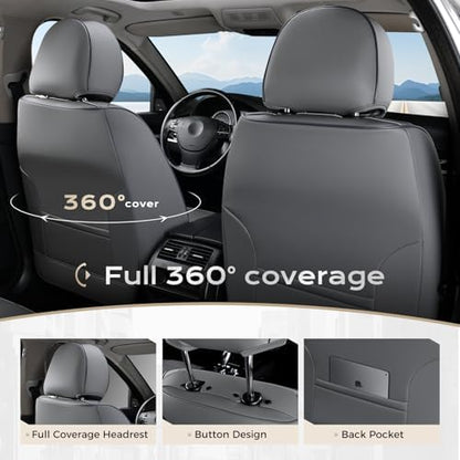 Coverado Car Seat Covers with Lumbar Support, Front Covers for Cars, Universal Automotive Seat Cover, Waterproof, Leather Car Seat Cushion, Interior Seat Protectors for Most Cars - Image 4