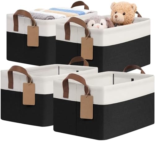 CHICVITA 4 Pack Fabric Storage Bins for Shelves, 20L Black & White by CHICVITA