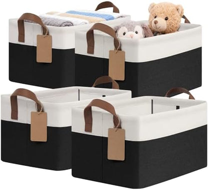 CHICVITA 4 Pack Fabric Storage Bins for Shelves, 20L Black & White by CHICVITA