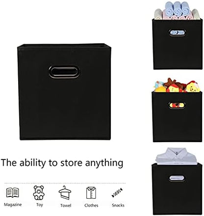 Yunkeeeper storage bins Cubes, Fabric Cube Organizer with Handle, Foldable Cube Bins for Cloth or Accessary Storage, 11x11x11, Set of 3, (Black) - Image 3