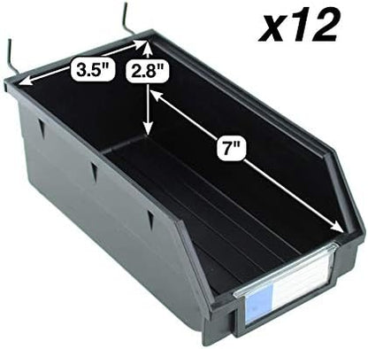 Pegboard Bins – 12 Pack Black Extra Large - Hooks to Any Peg Board - Organize Hardware, Accessories, Attachments, Workbench, Garage Storage, Craft Room, Tool Shed, Hobby Supplies, Parts - Image 2