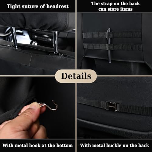 Coverado Car Seat Covers Front, Canvas Universal Seat Covers for Cars, 2-Pack Car Seat Cushions, Auto Seats Protectors for Kids & Dogs, Driver Seat Covers Fit for Most Vehicles Trucks SUVs/Black - Image 4
