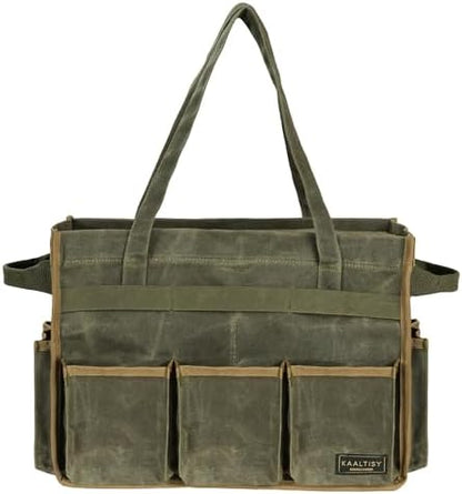 Tool Bag, Heavy Duty 16oz Waxed Canvas Garden Tool Organizer Tote with Reinforced Bottom, Large Capacity & 11 Slots, Dual Handles Tool Carrier for Gardening Carpentry DIY Tools | Army Green by Kaaltisy