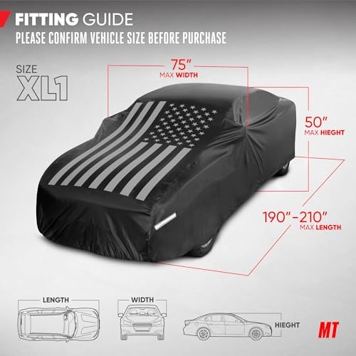 Motor Trend Black USA Flag Waterproof Car Cover - All Weather Outdoor Protection, UV Resistant, Windproof, Scratchproof - Semi-Universal Fit Sedan Full Car Cover for Sun Rain Snow (191”- 210” Length) - Image 2