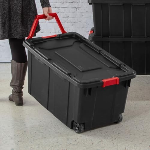 Sterilite Heavy Duty 40 Gallon Wheeled Industrial Storage Tote, 4-Pack, Black - Image 5