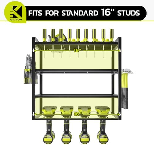 KAFAHOM Power Tool Organizer, Garage Tool Organizers and Storage,Drill Holder Wall Mount, Storage Rack for Cordless Drill, Heavy Duty Tool shelf with Screwdriver Holder/Pliers Holder/Hammer Holder - Image 3