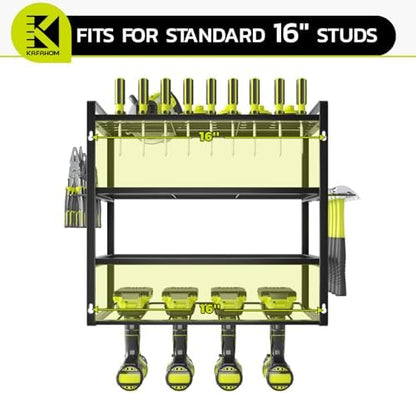 KAFAHOM Power Tool Organizer, Garage Tool Organizers and Storage,Drill Holder Wall Mount, Storage Rack for Cordless Drill, Heavy Duty Tool shelf with Screwdriver Holder/Pliers Holder/Hammer Holder - Image 3