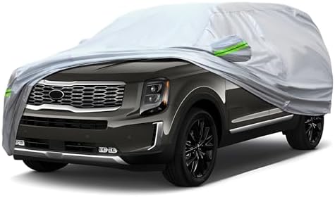 Full Car Cover Universal 6 Layers Outdoor Thicked All Weather Cover, Sunshield, Waterproof, Snow Proof, UV Proof, Scratch Proof, Bird Droppings, 6 Reflective Strips, Fits SUVs up 191"-200" by QUYDDC