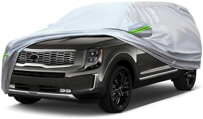 Full Car Cover Universal 6 Layers Outdoor Thicked All Weather Cover, Sunshield, Waterproof, Snow Proof, UV Proof, Scratch Proof, Bird Droppings, 6 Reflective Strips, Fits SUVs up 191"-200" by QUYDDC