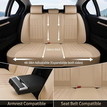 FLORICH Seat Cover, Leather Car Seat Covers Full Set, Waterproof Car Seat Protectors 5 Seats, Front and Rear Seat Covers for Cars, Automotive Seat Protector Fit for Most Sedans SUV Truck - Beige - Image 4