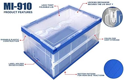 Mount-It! Clear Collapsible Storage Crate 3-Pack, 65L Folding Bins - Image 3