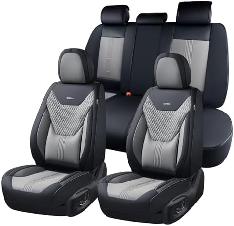 Coverado Car Seat Covers Full Set, Front Seat Covers with Lumbar Support and Back Seat Cover Waterproof Leather Automotive Seat Cover, Universal Car Interior Protectors Cushion for Most Cars by COVERADOAUTO