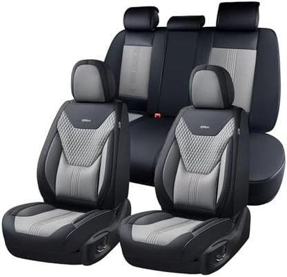 Coverado Car Seat Covers Full Set, Front Seat Covers with Lumbar Support and Back Seat Cover Waterproof Leather Automotive Seat Cover, Universal Car Interior Protectors Cushion for Most Cars by COVERADOAUTO