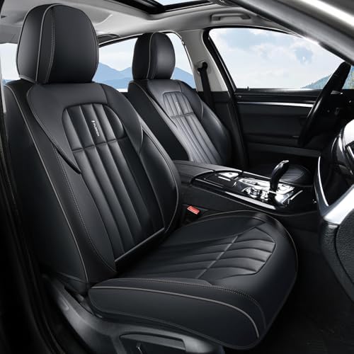 FLORICH Seat Cover, Car Seat Covers Full Set, Waterproof Leather Car Seat Protector 5 Seats, Front and Rear Seat Covers for Cars, Automotive Seat Covers Protector Fit for Most Cars Trucks SUV - Black - Image 2