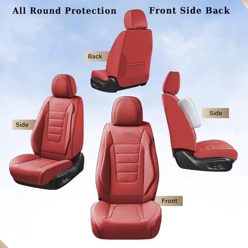 Coverado Car Seat Covers, Front Seat Cover, 2 Pack Luxury Faux Leather Seat Covers for Cars, Waterproof Car Seat Protector Car Seat Cushion, Universal Automotive Seat Covers Fit for Most Cars - Red - Image 2