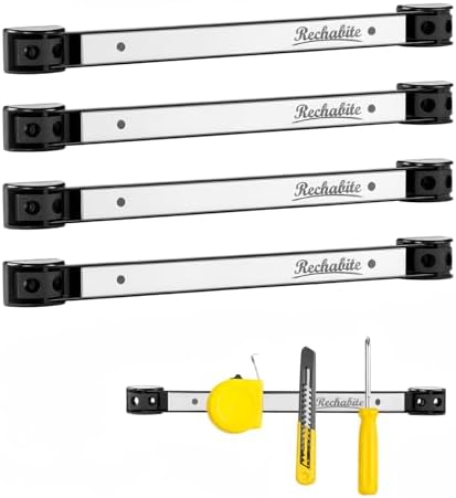 4 Pieces 12" Magnetic Tool Holder Strip, Stainless Steel Surface Tool Magnet Bar, Metal Tool Organizer Rack for Garage Organization, Easy To Install in Workshop, Mounting Screws Included by RechabiteMagneticTools