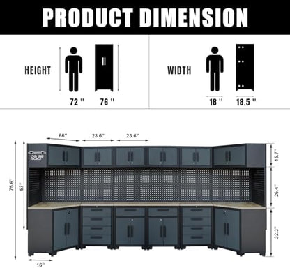 Garage Storage Cabinet System, 2×8Pcs, Black and Grey - Image 3