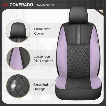 Coverado Car Seat Covers Full Set, Automotive Leather Seat Covers for Car，Universal Fit Front Back Seat Cover, Non-Slip Waterproof Breathable Car Seat Protector - Image 4