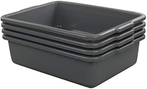4-Pack Bus Tubs, Commercial Tote Box, Plastic Bus Box (13 L), Grey - Image 4