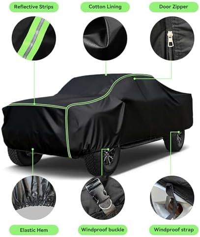 Pickup Covers Waterproof Full Truck Cover for Cars Outside, Upgraded 10-Layer Heavy Duty All-Weather Protection System, Windproof Snowproof UV Blocking Outdoor Car Cover,Up to 210-230 Inches - Image 2