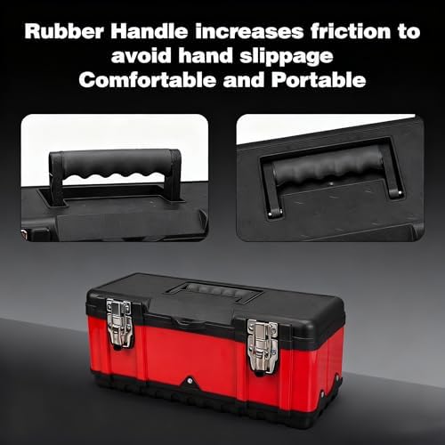 Jack Boss Tool Box 15.5 Inch Small Portable Tool Organizer Box with Built-in Short Non-slip Handle Car Box with Removable tray - Image 5
