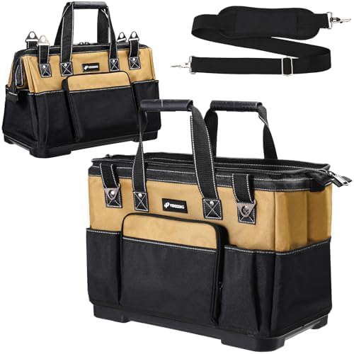 17 IN Large Tool Bag For Men Heavy Duty, Drill Bag Tool Bag Organizer, Wide Mouth Waterproof Hard Bottom Multiple Pockets Tool Tote, Tool Caddy, Maintenance by Unknown