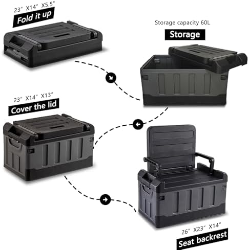 60L Foldable Seatable Camping Box Storage Bins with Lids Trunk Organizer - Image 4