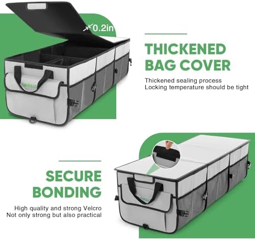 Simniam Car Trunk Organizer with Insulated Grocery Bag- 110L High Capacity Car Storage Box, with 4 Compartments, Reflective Strip, Cover, for Auto, SUV, Truck, Minivan - Image 5
