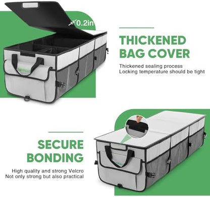 Simniam Car Trunk Organizer with Insulated Grocery Bag- 110L High Capacity Car Storage Box, with 4 Compartments, Reflective Strip, Cover, for Auto, SUV, Truck, Minivan - Image 5