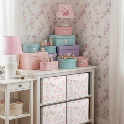 Geelin 6 Pcs Pink Bow Cherry Cube Storage Bins 11 in Basket with Handle - Image 4
